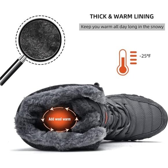 Men\'s Winter Waterproof Snow Boots With Fur Lined Anti Slip Lace main image 7